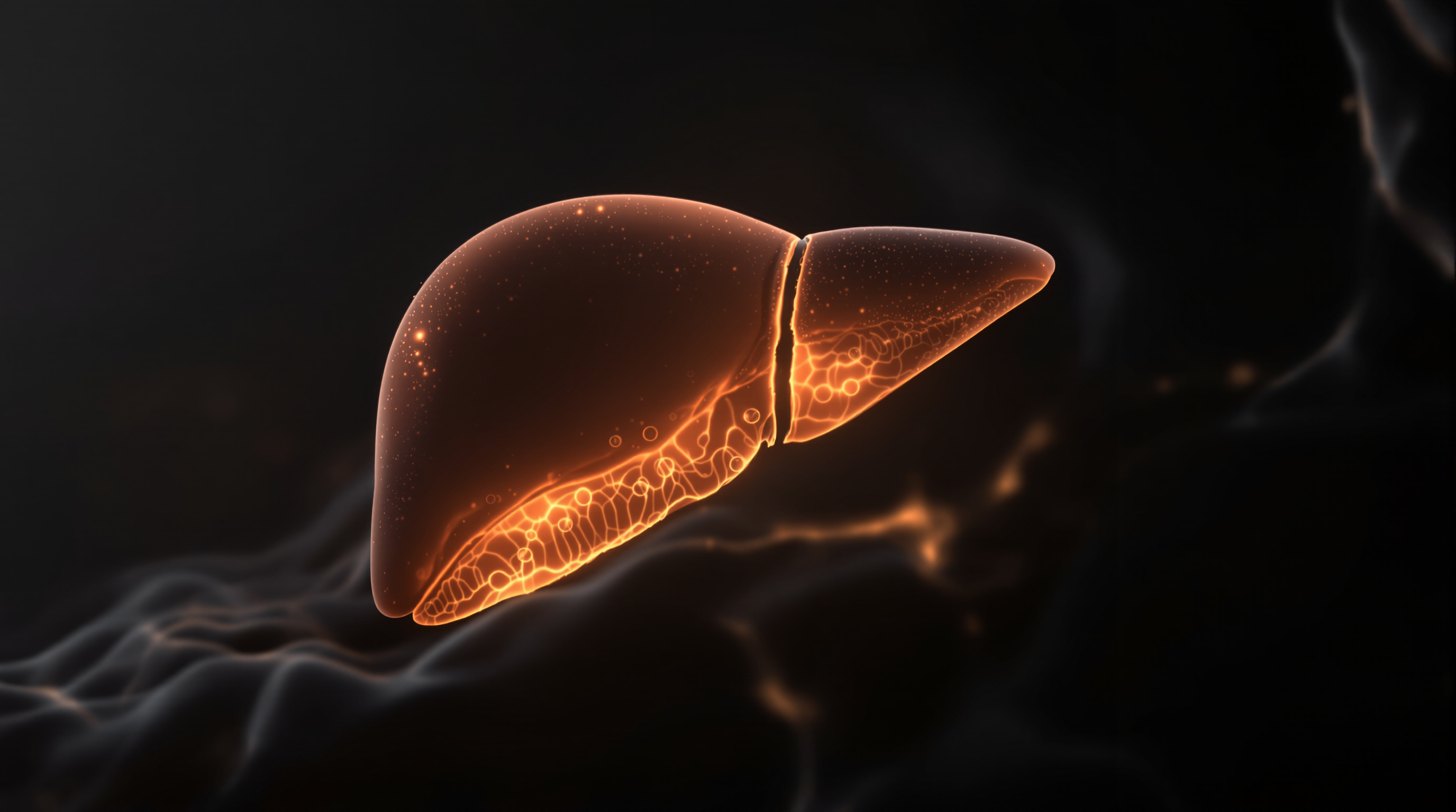 A macro cross-section of liver tissue inside a silhouette, showing a single hepatocyte where a molecule is oxidized a...